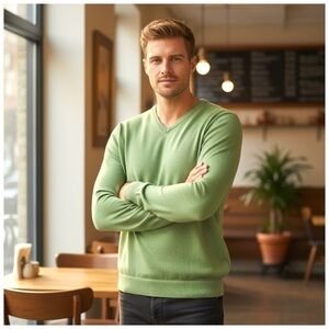 Malo Light-Green Cashmere V-Neck Sweater. XL